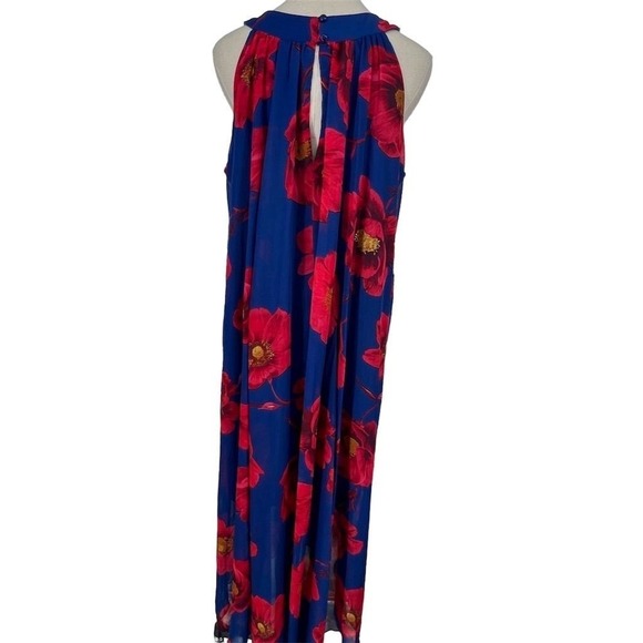 NEW Kate and Lily Women's Size 14W 14 Blue Red Floral Halter Maxi Dress Plus - Picture 3 of 9